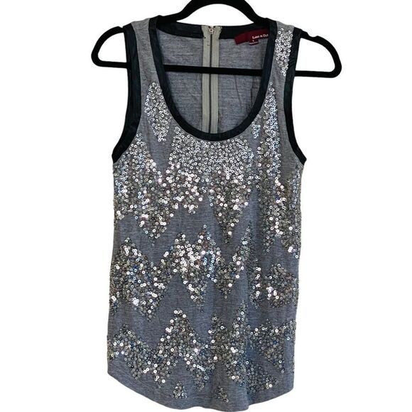 Line & Dot Silver Sequin Faux Leather Accent Tank Top Sz S - Picture 10 of 10